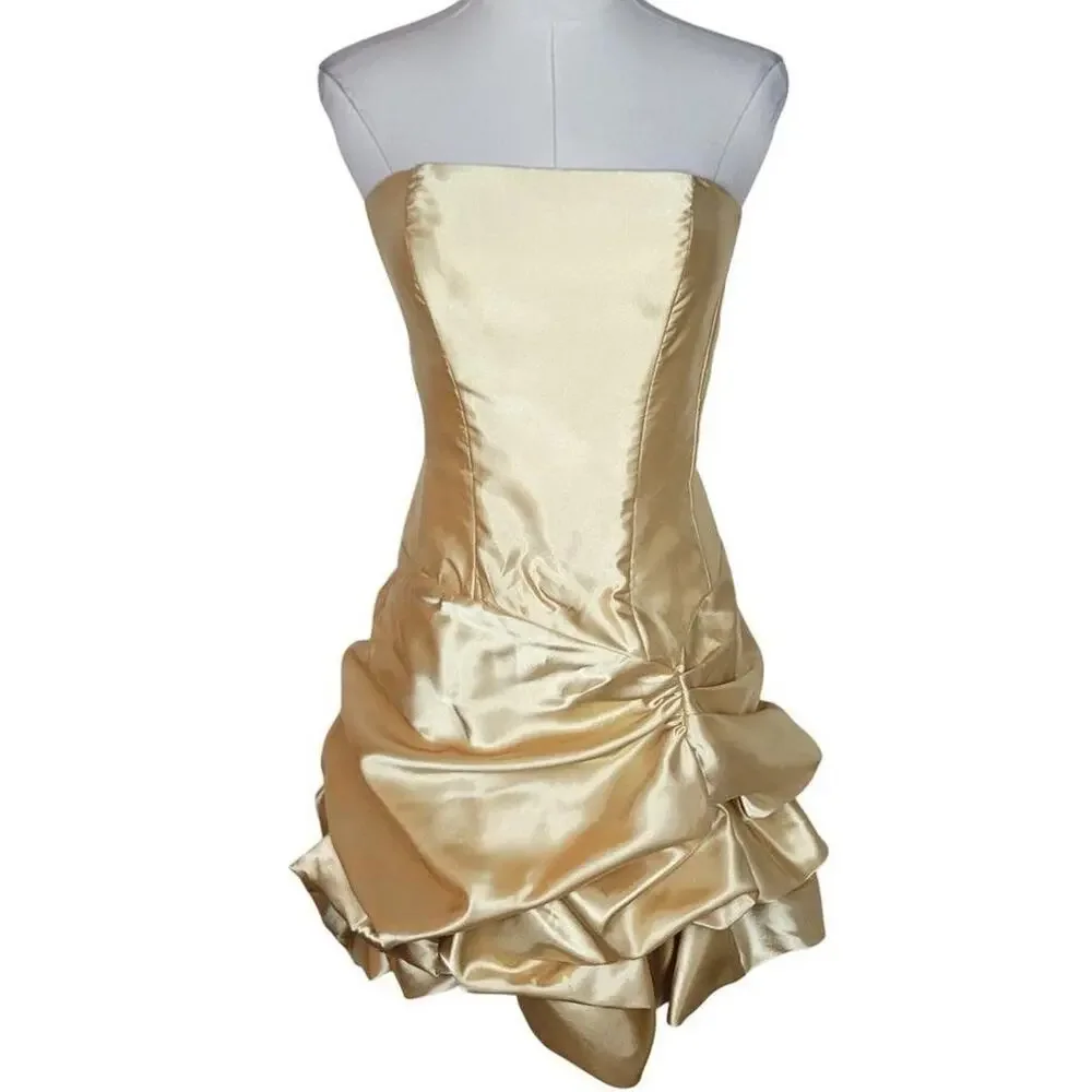 Vtg Jessica McClintock Gunne Sax Yellow satin mini bubble dress 80s Women 7 6 - Picture 2 of 14